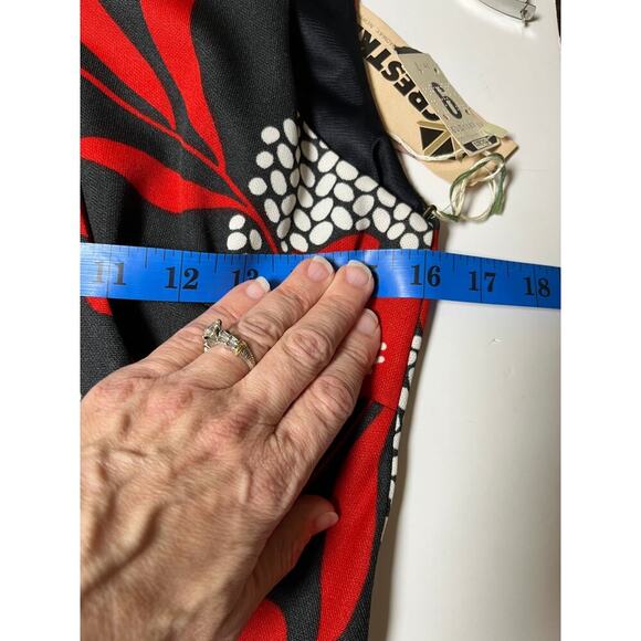 Vintage‎ 60s Sears Crestknit Mod Dress XS S Tag Jr 9 Black Red Floral Scarf Mod - Picture 12 of 13